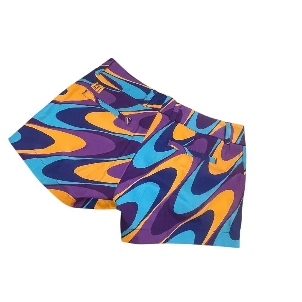 Loudmouth Abstract Swirl Bike Shorts in Purple, Teal & Yellow